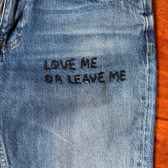 Zara Woman Blue Jeans with Text Detail - Picture 2 of 5